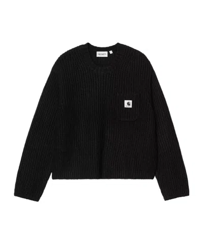 Carhartt Wip Mira Logo Patch Crewneck Jumper In Black