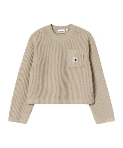 Carhartt Wip Mira Logo Patch Crewneck Jumper In Gray