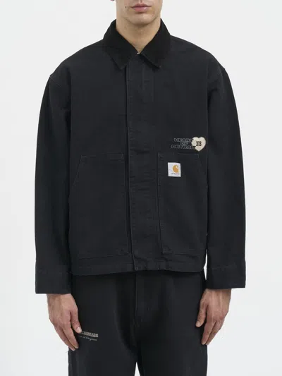 Carhartt Wip Textured Black Canvas Jacket With Bold Graphic Print In Multi