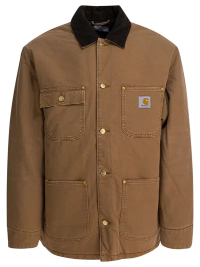 Carhartt Utility Coat Featuring Corduroy Collar In Brown