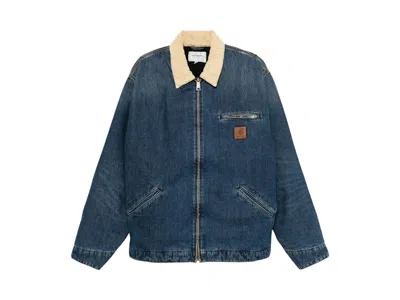 Pre-owned Carhartt Wip Og Detroit Jacket In Blue/dusty H Brown (worn Used Wash)