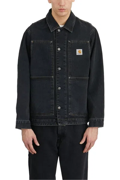 Carhartt Ip Mens Black Double Front Logo-patch Cotton Denim Jacket
