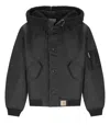 Carhartt Water-repellent Nylon Bomber Jacket With Adjustable Hood In Black