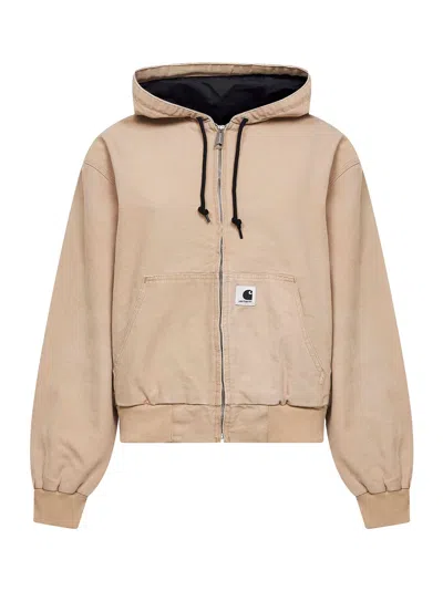 Carhartt Wip Organic Canvas Hooded Bomber Jacket In Brown