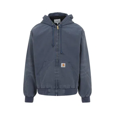 Carhartt Wip Organic Cotton Jacket With Hood And Front Pockets In Blue