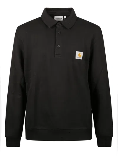 Carhartt Wip Polo Sweatshirt In Cotton Swea In Black