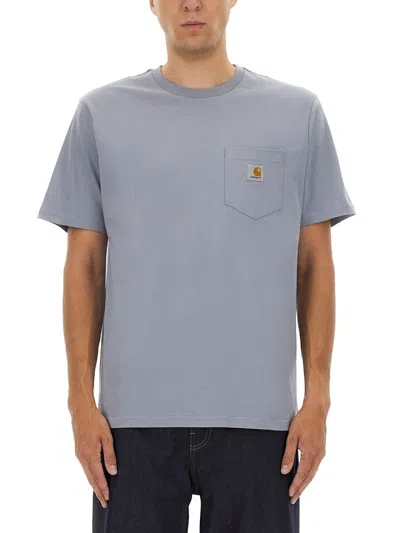 CARHARTT CARHARTT WIP POWDER LIGHT BLUE COTTON S/S POCKET T-SHIRT