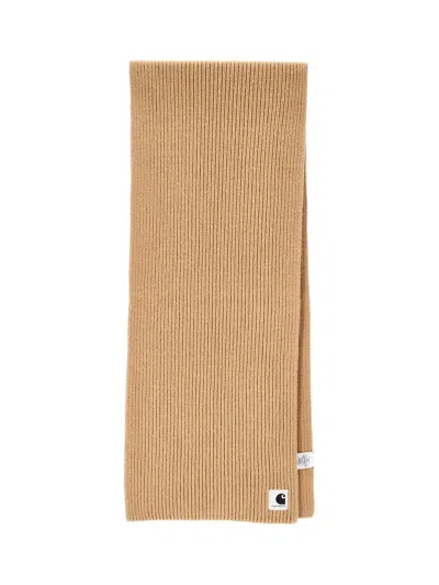 Carhartt Mira Ribbed-knit Logo-patch Scarf In Brown
