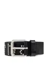 Carhartt Script 4cm Studded Leather Belt In 0m4xx Black / Silver