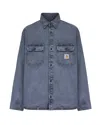 Carhartt Heavy Denim Button-up Shirt With Chest Pockets In Blue