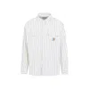 Carhartt Striped Cotton Shirt With Pockets And Collar In Beige