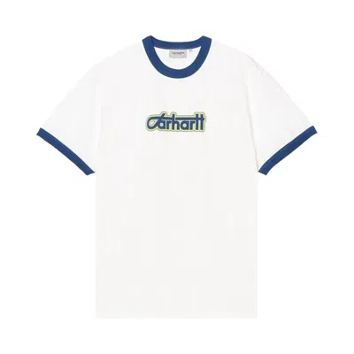 Pre-owned Carhartt Wip Short-sleeve Connection Script Ringer Tee 'white/wolfsbane' | Men's Size M