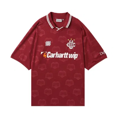 Pre-owned Carhartt Wip Short-sleeve Hartts Footballt-shirt 'heart Train/jacquard' | Red | Men's Size Xl