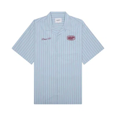 Pre-owned Carhartt Wip Short-sleeve Hendry Shirt 'seaton Stripe/frosted Blue/mulberry' | Men's Size Xl