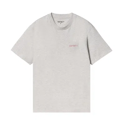 Pre-owned Carhartt Wip Short-sleeve Script Embroidery T-shirt 'ash Heather/dusty Rose' | Grey | Women's Size M