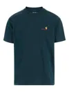 Carhartt 'deep Lagoon' T-shirt In Soft Blue Cottont With Embroidered Logo In Green
