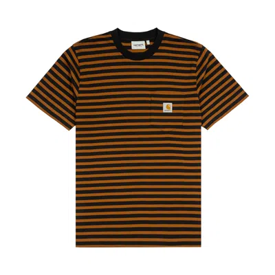 Pre-owned Carhartt Wip Short-sleeve Seidler Stripe Pocket T-shirt 'deep Hamilton Brown/black'