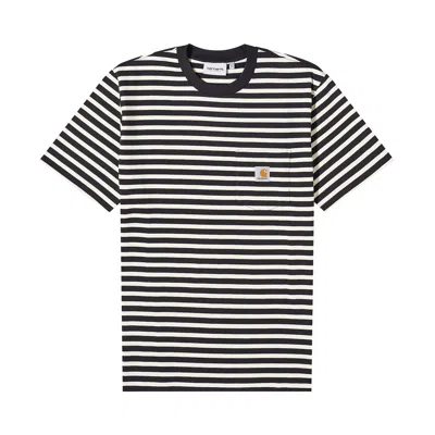 Pre-owned Carhartt Wip Short-sleeve Seidler Stripe Pocket T-shirt 'salt/black' In White
