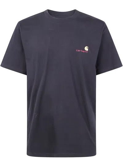 Carhartt Wip "short Sleeves American Script" T-shirt In Blue