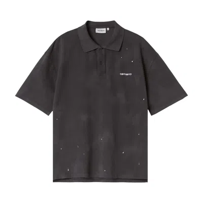 Pre-owned Carhartt Wip Short-sleeve Painter Polo 'black (destroy Wash, Splatter)' | Men's Size M