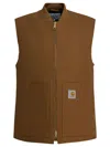 Carhartt Sleeveless Jacket With Ribbed Collar And Pockets In Brown