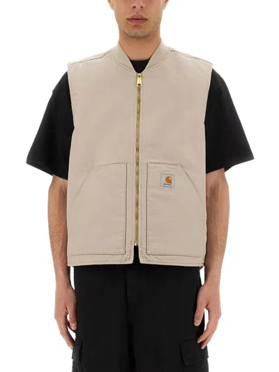Carhartt Wip Sleeveless Vest With Front Zipper In Beige