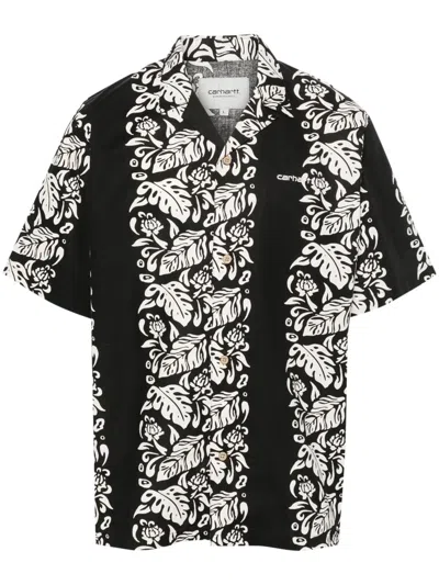 Carhartt S/s Floral Shirt In 27c.xx Floral Stripe , Black / Wax