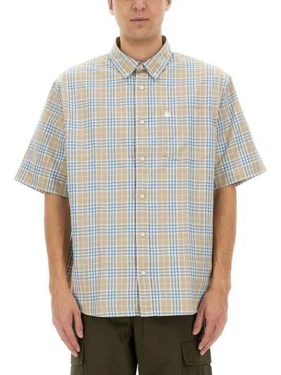Carhartt Niven Button-down Collar Logo-embroidered Checked Cotton And Linen-blend Shirt In Gray