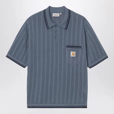 Carhartt Striped Polo Shirt Chest Pocket Ribbed Collar In Gray