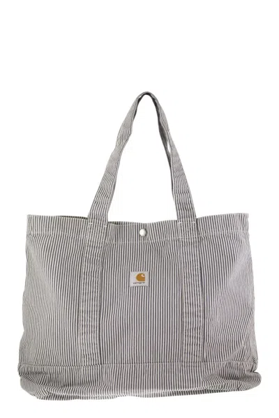 Carhartt Wip Striped Cotton Bag With Logo In Gray
