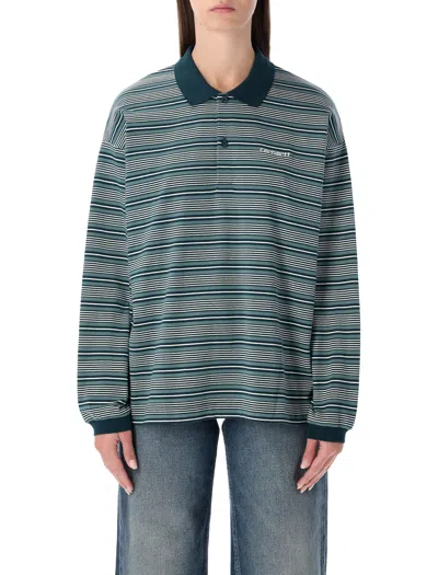 Carhartt Wip Striped L/s Largo Polo Shirt In Green