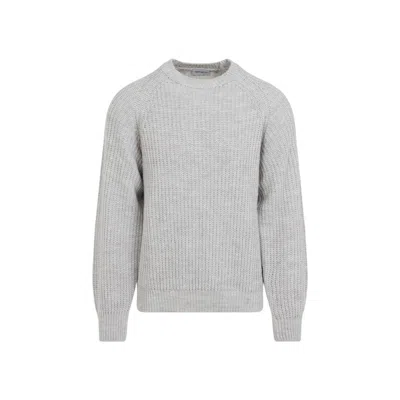 Carhartt Crew Neck Knit Sweater With Ribbed Cuffs In Gray