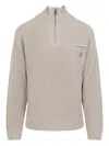 Carhartt Half-zip Knitted Pullover With Ribbed Texture In Neutral