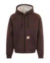 Carhartt Heavyweight Hooded Jacket With Adjustable Hood And Ribbed Cuffs In Brown