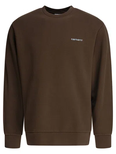 Carhartt Logo-embroidered Cotton-jersey Sweatshirt In Brown