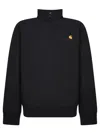 Carhartt American Script Cotton-blend Jersey Half-zip Sweatshirt In Black