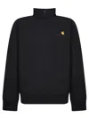 Carhartt American Script Cotton-blend Jersey Half-zip Sweatshirt In Black