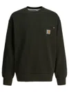Carhartt Relaxed Fit Black Crewneck Sweatshirt With Zippered Pocket In Green