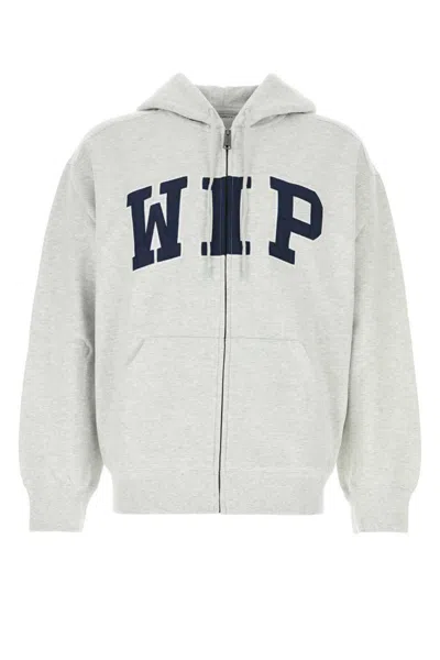 Carhartt Melange Light Grey Cotton Blend Hooded Wip Sweat Jacket
