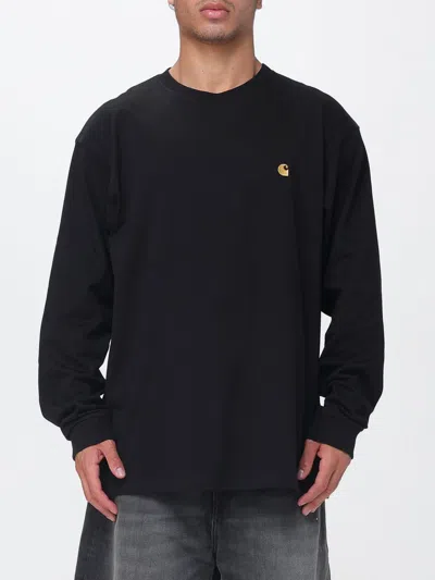 Carhartt Wip Long-sleeved Embroidered Logo Cotton T-shirt In Black