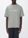 Carhartt Wip Organic Cotton T-shirt With Printed Logo And Dropped Shoulders In Gray