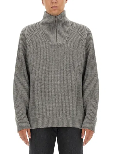 Carhartt Wip Textured Knit Sweater With Zip Closure In Grey