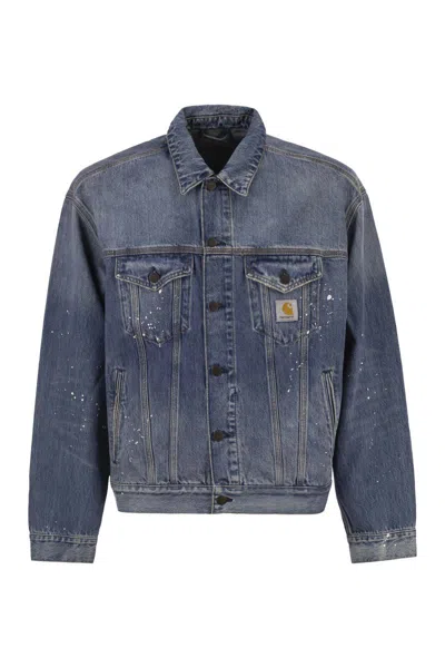 Carhartt Washed Denim Jacket With Paint Splatter Details In Blue
