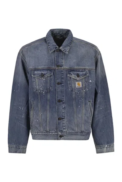 Carhartt Wip Washed Denim Jacket With Paint Splatter Details In Blue