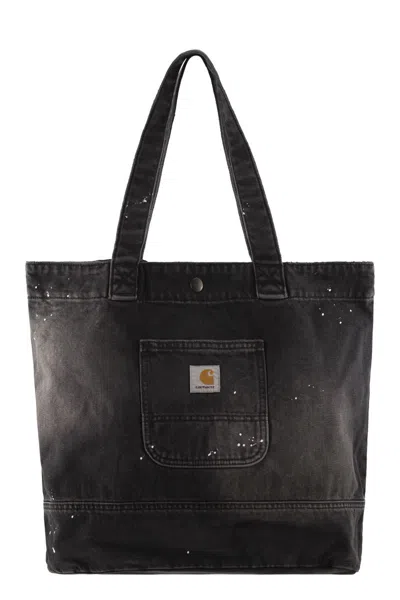 Carhartt Wip Washed Denim Tote Bag With Paint Splatter Detail In Black