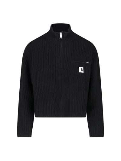 Carhartt Detroit Ribbed-knit Half-zip Sweater In Black
