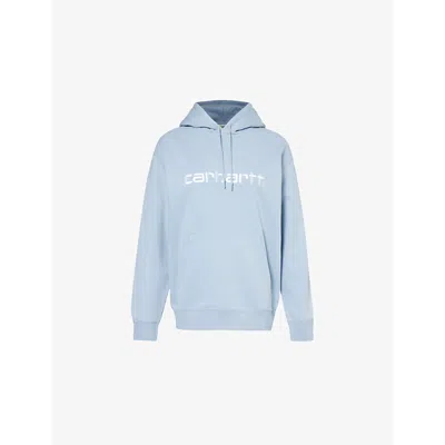 Carhartt Wip Womens Misty Sky White Brand-embroidered Cotton-blend Hoody In Misty Sky  White