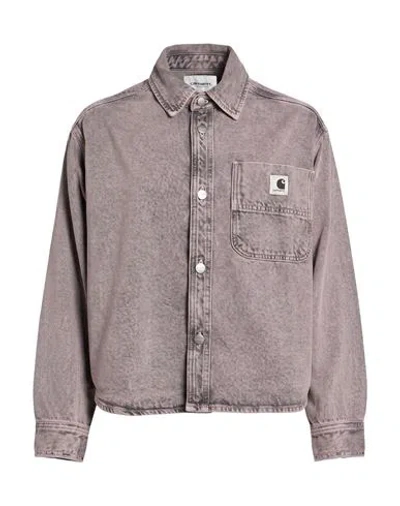Carhartt Woman Denim Shirt Antique Rose Size L Cotton In Gray