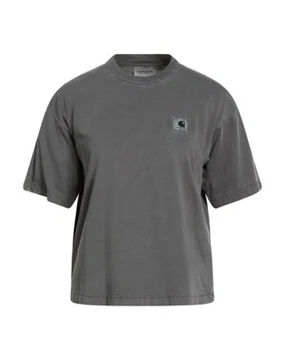 Carhartt Woman T-shirt Charcoal Size S Organic Cotton In Gray