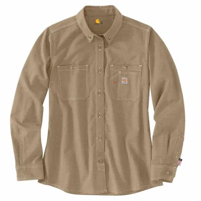 Carhartt Women's  Flame Resistant Force Shirt Dark Khaki Button Down Red25 In Neutral